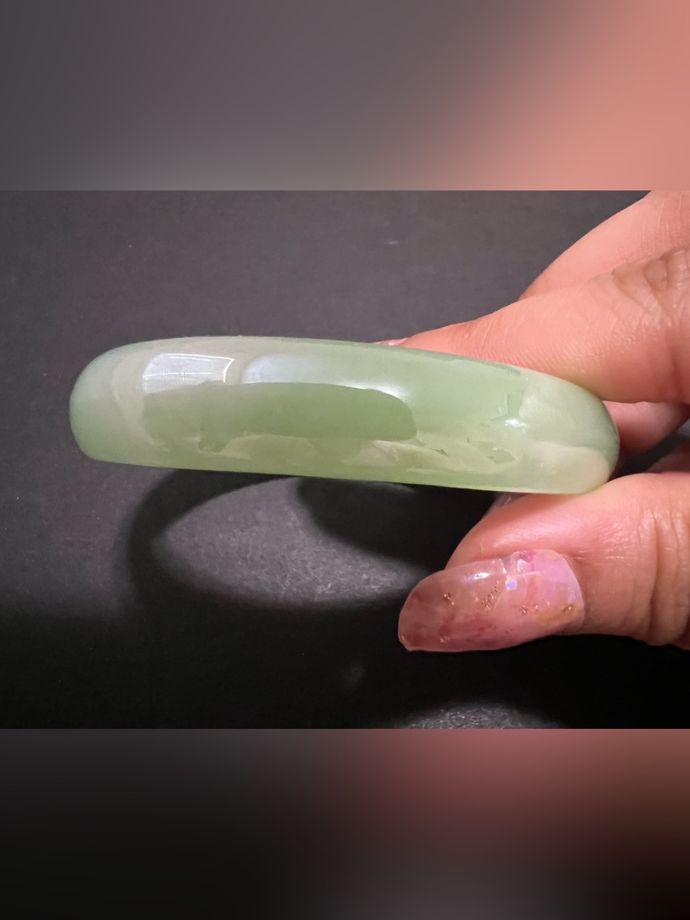 Polished Light Green Jade Bangle Bracelet